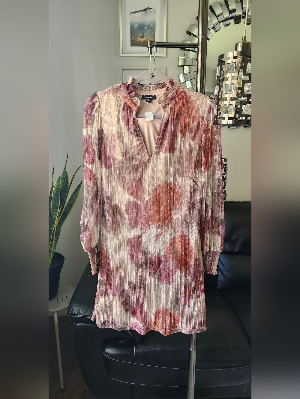 le chateau Metallic Floral Tunic in Beige, Rust, Brown